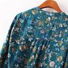 Women Casual Long Sleeve V-neck Floral Print Shirt Chiffon Blouse Irregular Top