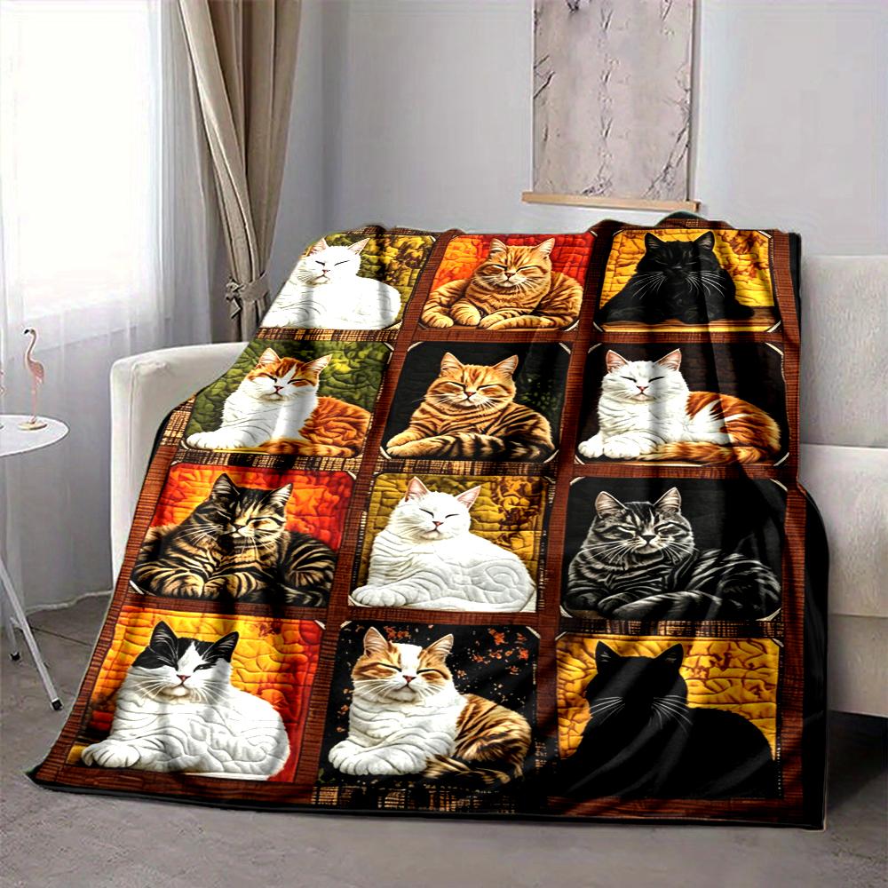 1Pc Cats Autumn Colors Blanket Soft And Comfortable Casual Warm Camping Travel Christmas Halloween Xmas Gift M924655