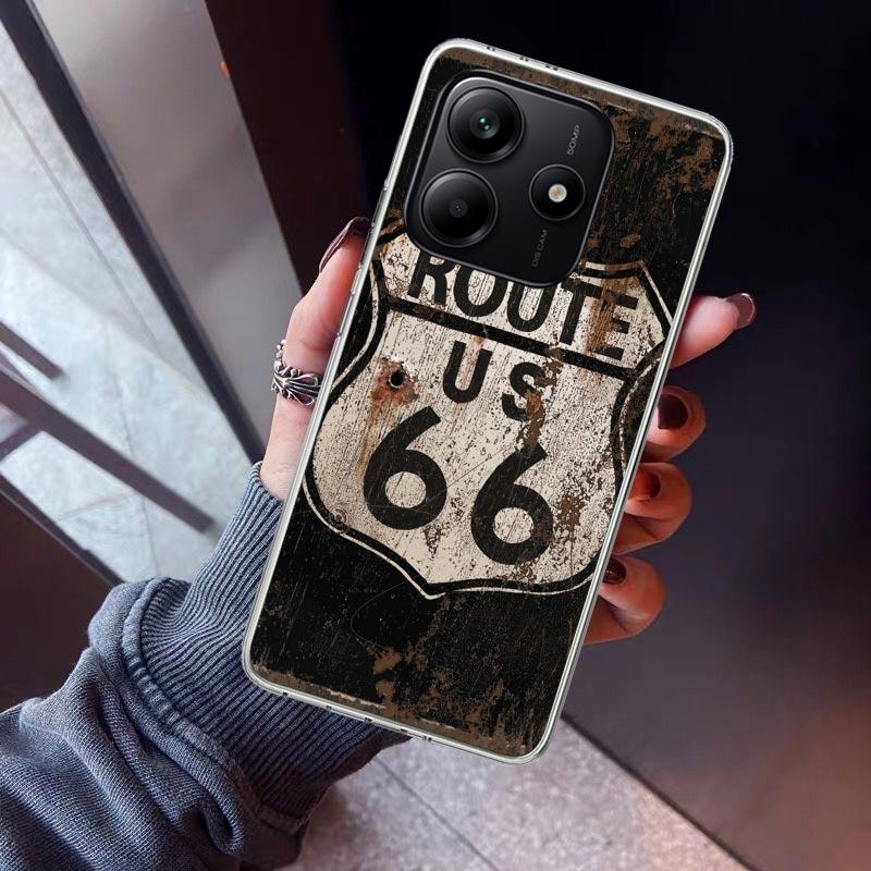 America Route 66 Phone Case For Xiaomi Redmi Note 15 14 14S 13 12S 12 Pro Plus 11S 11 10S 10 4G Cover 11E 11T 5G Print Fundas Re