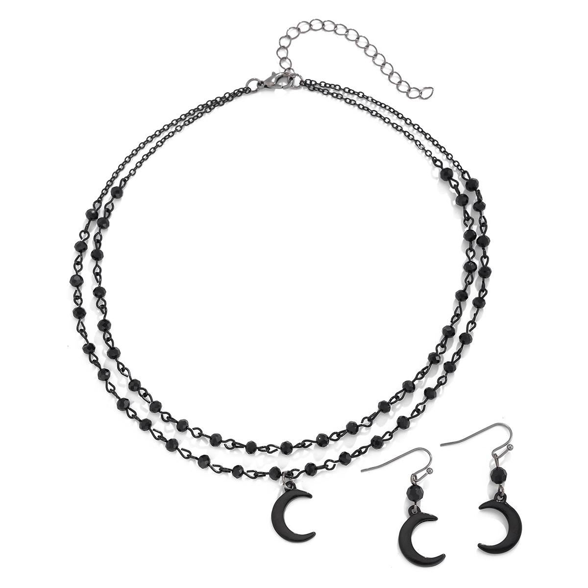 

Ingemark Goth Black Imitation Crystal Chain Necklace Drop Earrings for Women Vintage Cross Jesus Moon Pendant Choker Jewelry Set