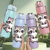 1PC Raccoon Cute Cartoon Animal Print 750ml Color Plastic Sports Water Bottle Leakproof Flip Straw Lid Suitable for Sports Office Home Use
