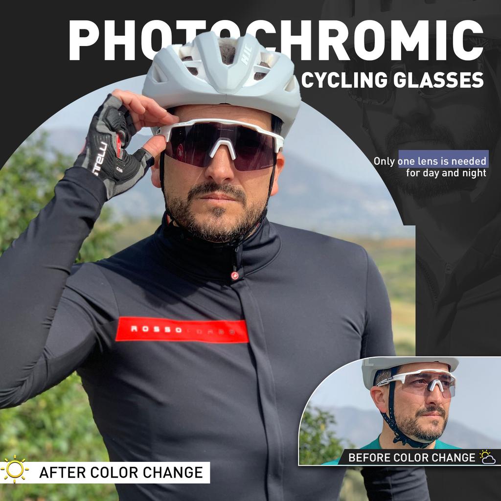 KAPVOE Photochromic Sunglasses Cycling Glasses for Men Women Cycle Eyewear Goggle Sports Speed Road MTB Mountain Bike Bicycle