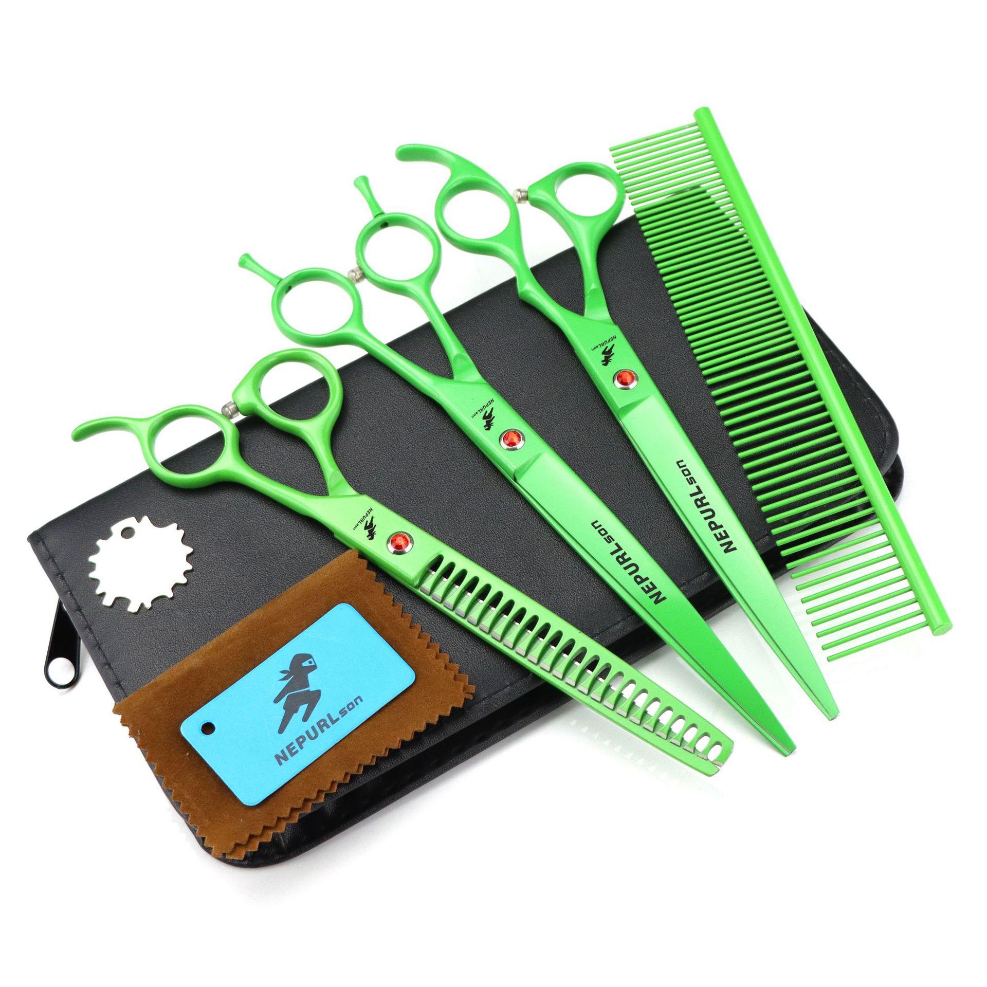 

8.0 inch Nimpson green 3-pack GAO pet beauty scissors, straight scissors, set, free row comb 8inch fishbone teeth set