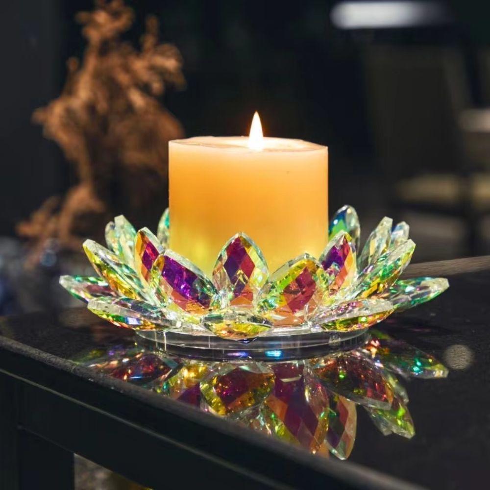 Premium Thicken Lotus Candle Holder Non-slip Colorful Clear Lotus Figurine Multi-purpose Romantic Transparent Candle Tray Gift
