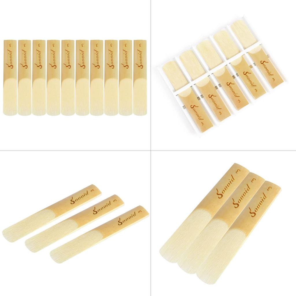 Bb Clarinet Reeds, Strength 3.0, 10-Pack, with Plastic Case, Thin Tip & Uncut, Suitable for Beginners and Players, Traditional Reeds