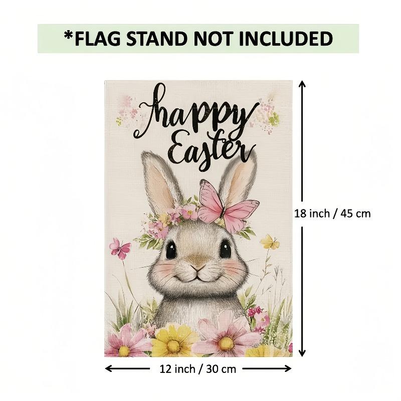 Happy Easter Bunny Garden Flag, Double-Sided Polyester, with Cute Rabbit & Floral Design, for Outdoor & Indoor Decor, Yard, Home