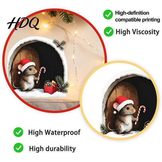 Seasonal Wall Decoration for Home Christmas Mouse Sticker PVC Waterproof Hole Decal Peel Winter Art And Stick Decor Holiday Party Festive