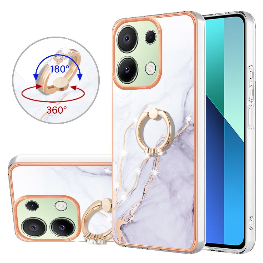 For Xiaomi Redmi Note 13 4G Case with Ring Kickstand Marble Pattern Electroplating TPU Back Cover