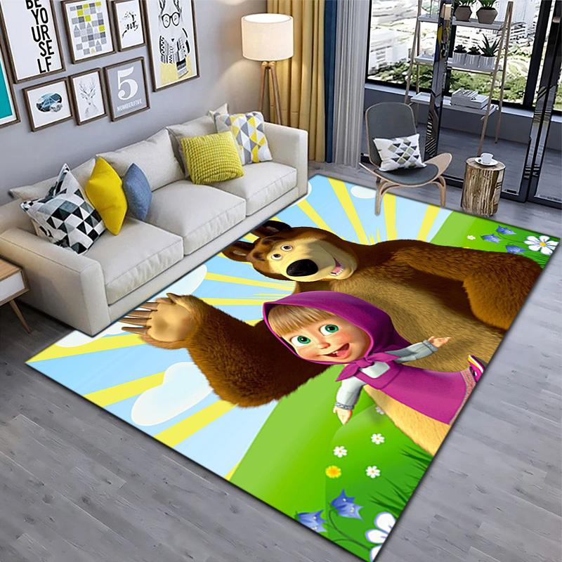 Russian animation Masha and the Bear Fairy Tale Cartoon Carpet Soft Home Living Room Bedroom Door Mat Outdoor Picnic Ground Mat rug T6