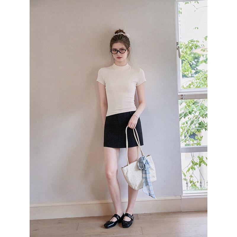 Women's Half High Collar Slim Fit Short Sleeve T-Shirt