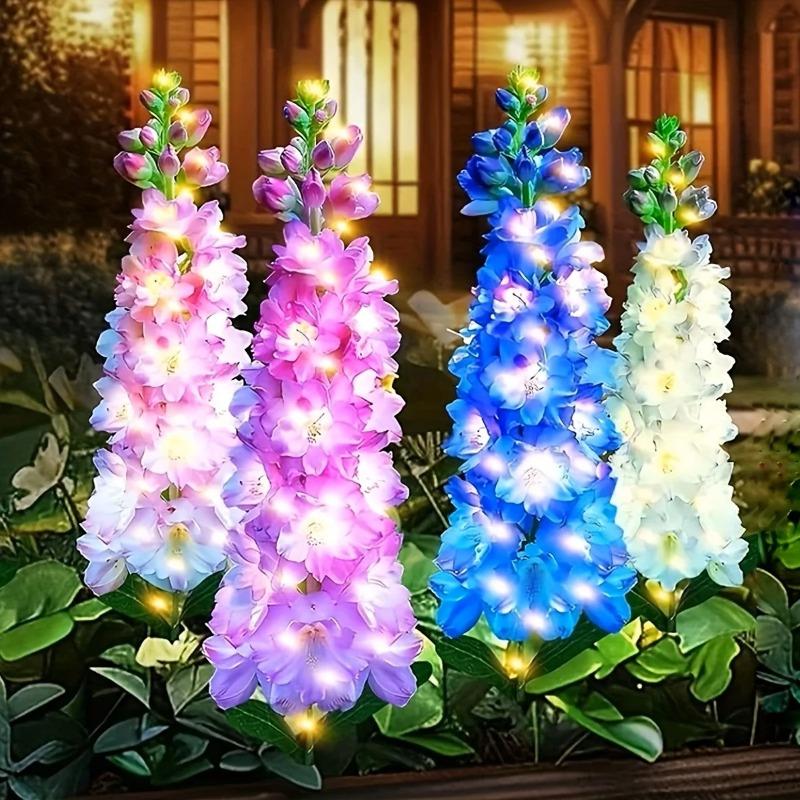 Solar Delphinium Flower Garden Lights Outdoor Waterproof LED Stake Lamp for Yard Lawn Patio Pathway Landscape Decoration