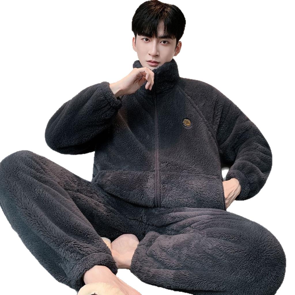 New Pajamas Men'S Thickened Fleece Coral Fleece Flannel Autumn And Winter Men'S Loungewear Suit
