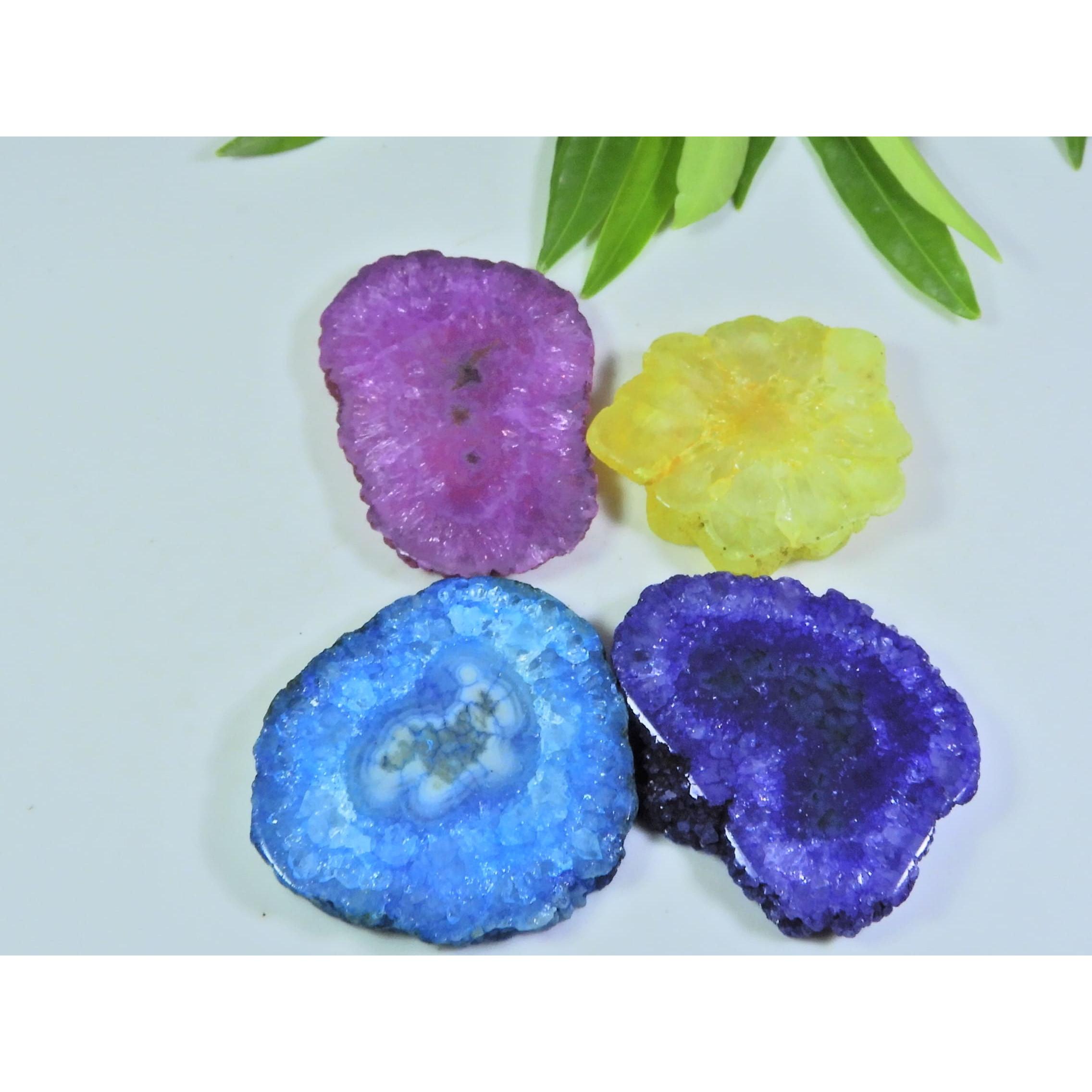 

289Cts. Окрашенный солнечный агат друза 4 шт. Кристалл россыпь драгоценных камней Лот 30X36-28X44 мм A-231