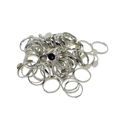 100 stuks Verstelbare Messing 8mm Lege Ronde Cabochon Basis Ring DIY Onderdeel zilver