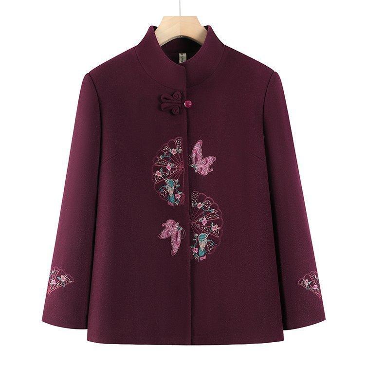 Elderly Women's Spring Wool Coat: Loose Tang Suit Jacket for Mom, Mother-in-law, or Wife - Perfect for Spring & Autumn.