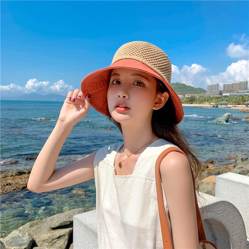 Hat women's summer mesh breathable versatile bucket hat basin hat bow sunshade sunscreen beach sun hat