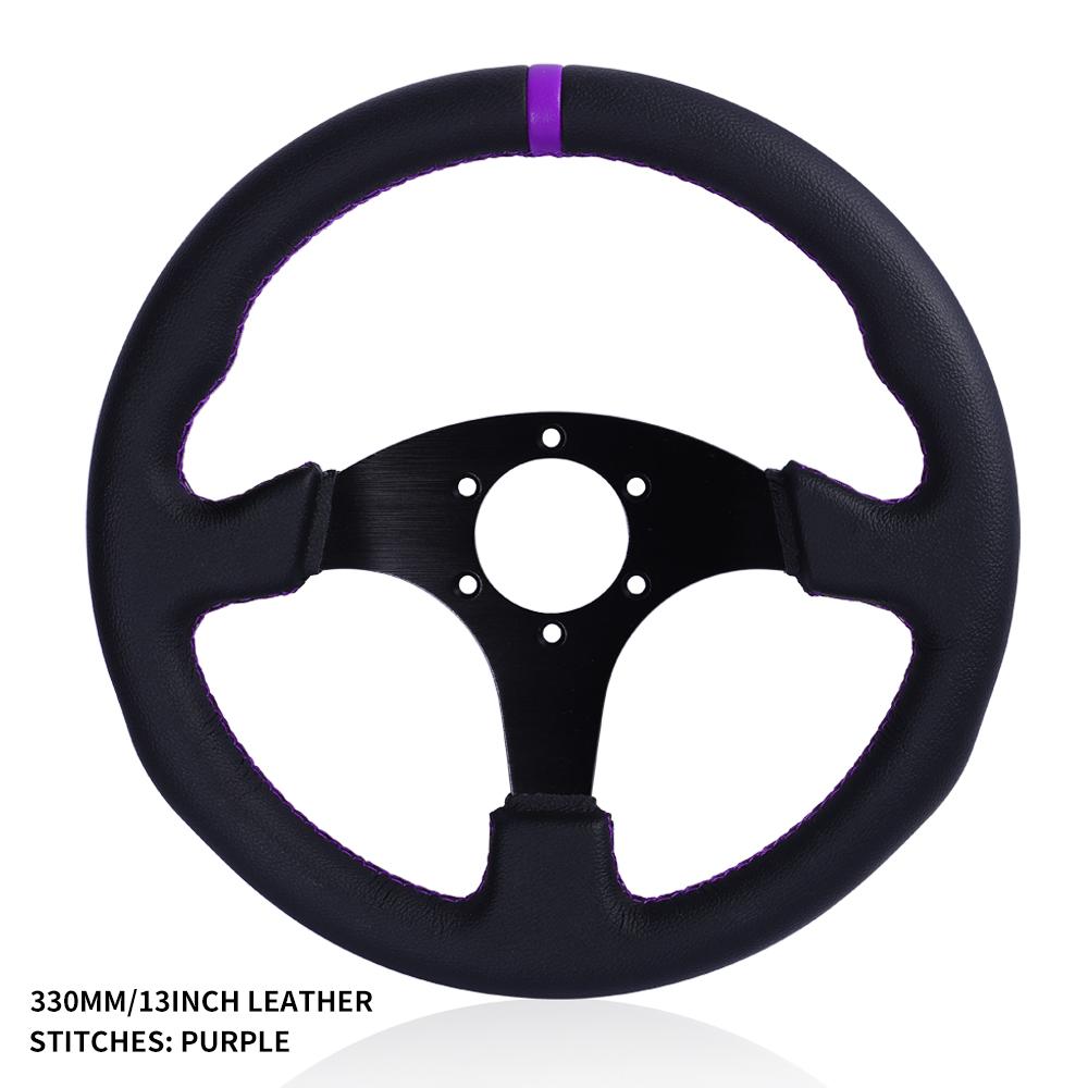 330mm/13Inch Flat Steering Wheel Leather Aluminum Frame Racing Drift Pc Game Steering Wheel Universal