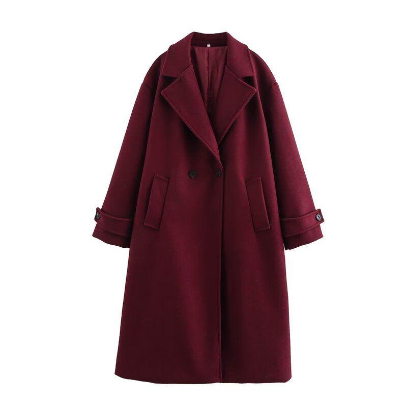 

Fashion Style 2024 Fall and Winter New Women s Soft Loose Lapel Long Sleeves Coat Mid Length Long Length Outwear 3046299 Burgundy L