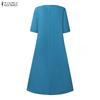 ZANZEA Women Casual Round Neck Summer Half Sleeve Dress