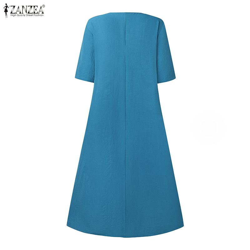 ZANZEA Women Casual Round Neck Summer Half Sleeve Dress