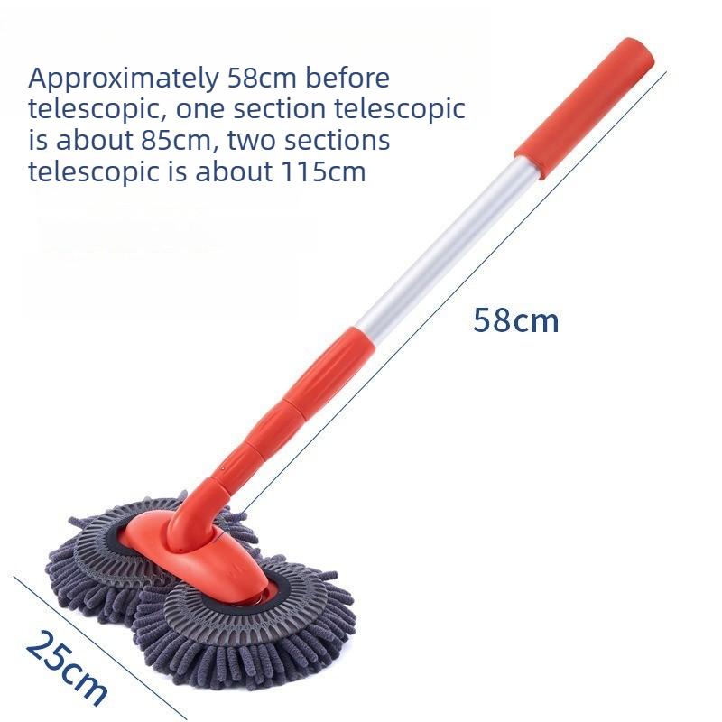Rotating Double Brush Head Car Wash Mop Auto Supplies Two-Section Telescopic Mop Roof Window Cleaning Maintenance Accessories