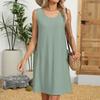 Sleeveless Scoop Neck Casual Loose Fit Mini Dress with Side Slits and Subtle Pattern for Women Summer Beach Wear
