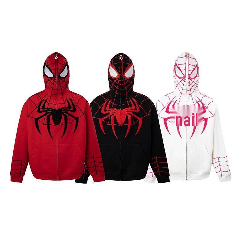 Sweat à capuche rétro tendance pour homme 2024 Spider-Man Chenille - Veste zippée d'automne