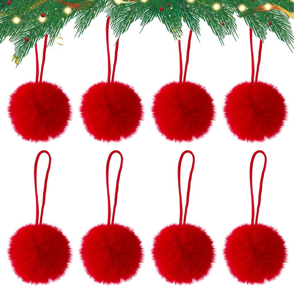 6cm Plush Christmas Ornament Ball - Faux Rabbit Fur with Hanging Rope for Festive Decor