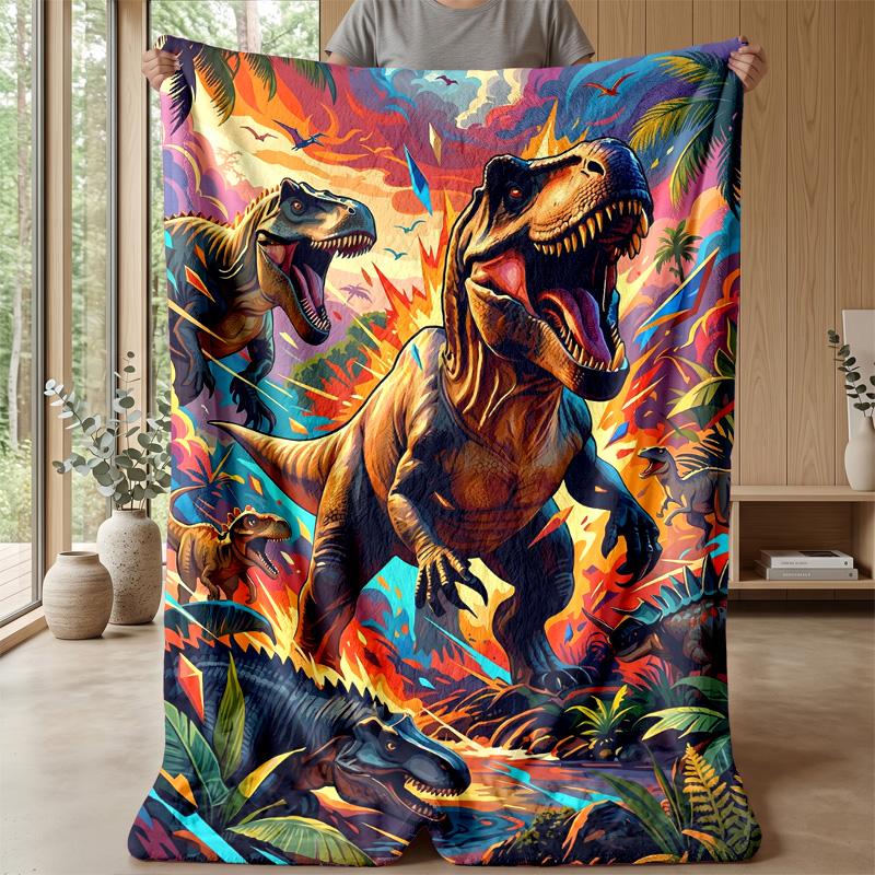 Dinosaur Jurassic Adventure Blanket Personalized Name Flannel Blanket Soft Cozy Plush Throw for Sofa Bed Lightweight Home Decor