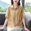 2025 Summer Lightweight Loose Cotton Linen Shirts - Plus Size, Short-Sleeve, Flattering and Breathable Design for Moms