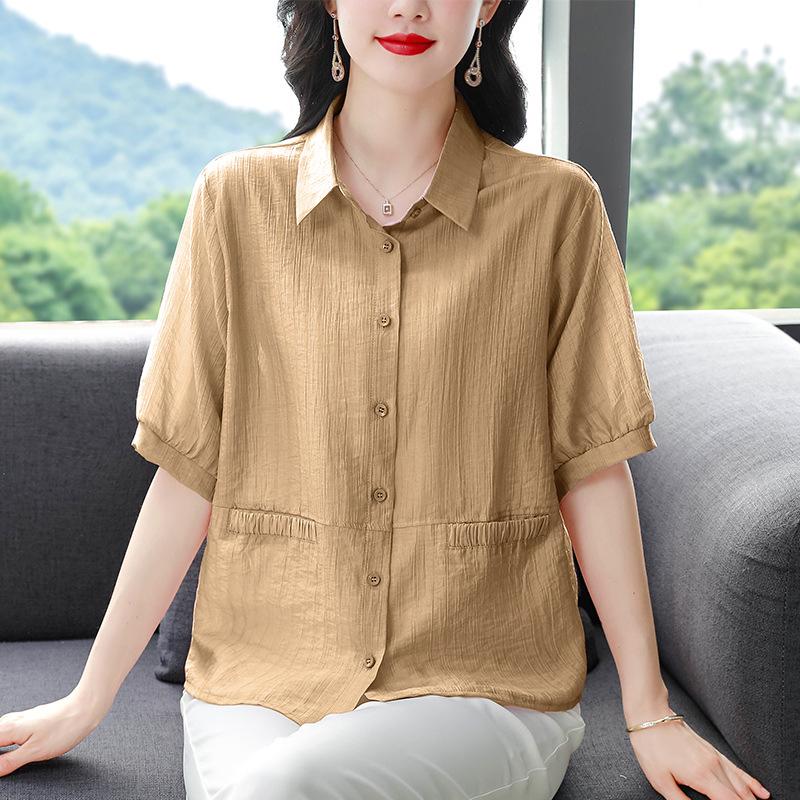 2025 Summer Lightweight Loose Cotton Linen Shirts - Plus Size, Short-Sleeve, Flattering and Breathable Design for Moms