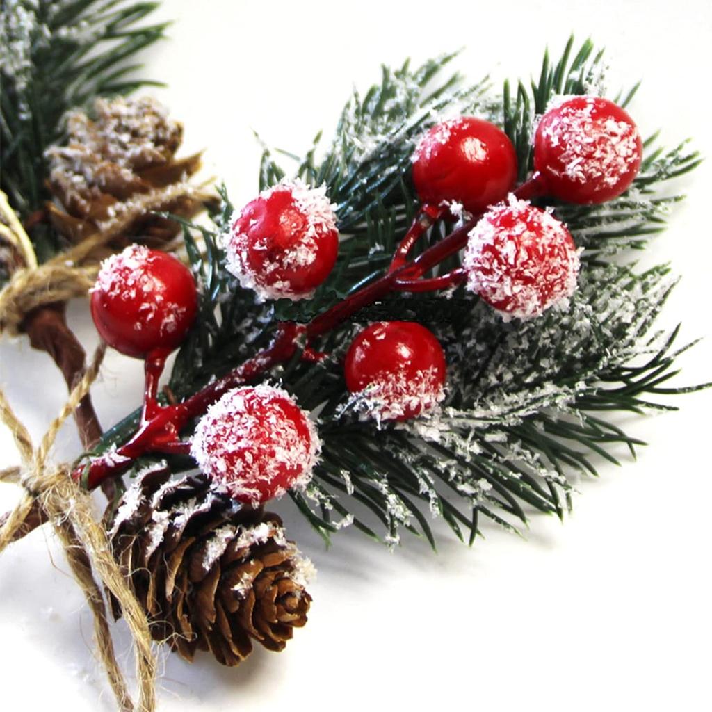Artificial Berry Branch DIY Xmas Tree Pine Branches Red Berry Bouquet Christmas Ornaments New Year Party Decor Supplies Gifts