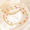 Bohemian Colored Natural Stone Necklace for Women,Gold Plated Stainless Steel O-Chain Necklaces,Fashion Waterproof Jewelry Gifts