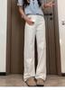 White Denim Plus Size Wide-Leg Pants for Women - Loose Fit, Autumn Style, Slimming, Hip-Covering, Pear-Shaped, Straight Leg.