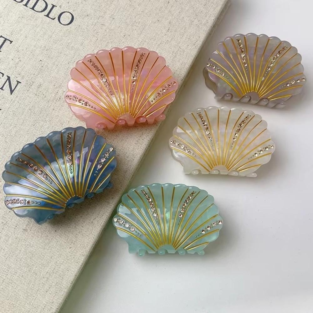 Rhinestone Shell Hair Claw Acetate Shark Clip Retro Seashell Hair Clips for Women