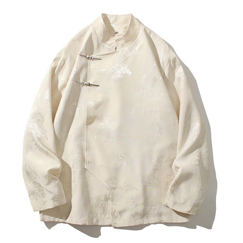 Chinese Style Jacket Mandarin Collar Tai Chi Uniform Hanfu Kung Fu Traditional Vintage Hanfu Coat Men Retro Style Tang Suit Robe