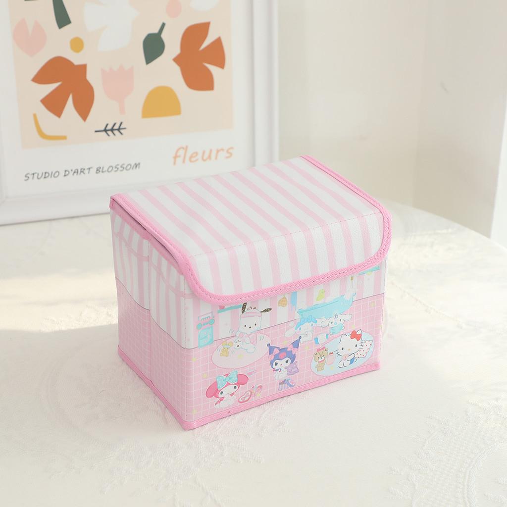 Hello Kitty Kuromi Cinnamoroll Melody Grid Pattern Foldable Flip Storage Box For Office And Bedroom Storage