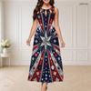 Women Plus Size Round Neck Triple Keyhole Sleeveless Printed Red Blue Silver Long Dress