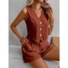 GMXIA Ärmelloses Freizeitweste und Shorts Set für Damen, Leinen Sommer Mode Zweiteiler für Damen
