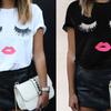 Trendy Women's Short Sleeve Graphic T-shirt With Black And White Print For Stylish Streetwear