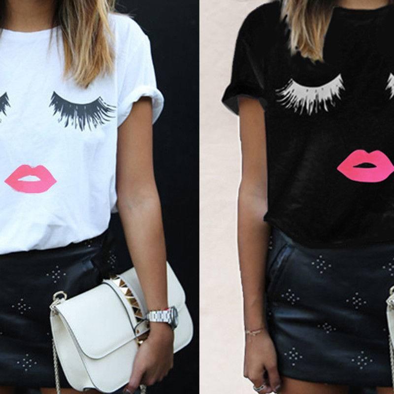 Trendy Women's Short Sleeve Graphic T-shirt With Black And White Print For Stylish Streetwear