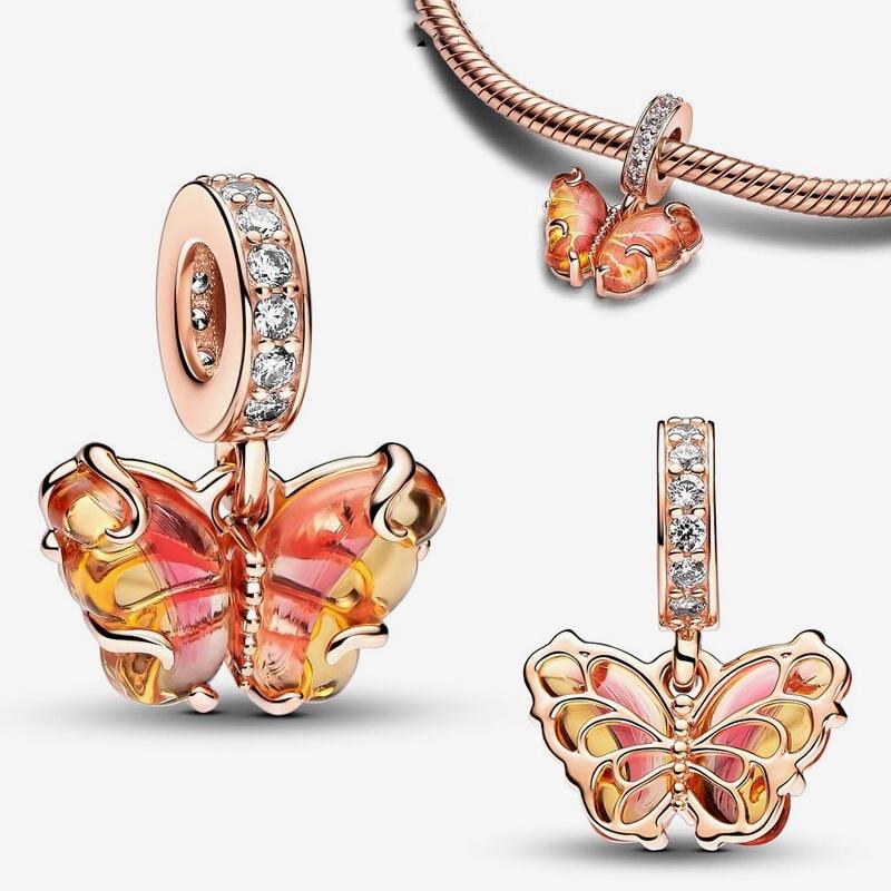 Brand New Copper Metal yellow glass butterfly Pendant Bead Component Ideal Designed For Bracelet High Quality Fine Jewelry necklace Do It Yourself