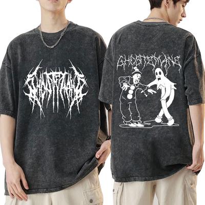 Ghostemane Doppelseitiger Druck Gewaschenes T-Shirt Herren Damen Mode Hip Hop T-Shirts Metal Rock Vintage Distressed T-Shirt Streetwear