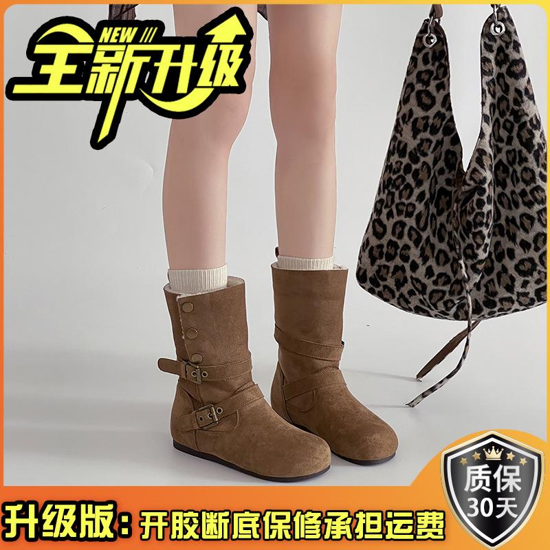 Suede retro two-wear velvet warm tall women's knight boots autumn and winter belt buckle thick heel thin fashion boots