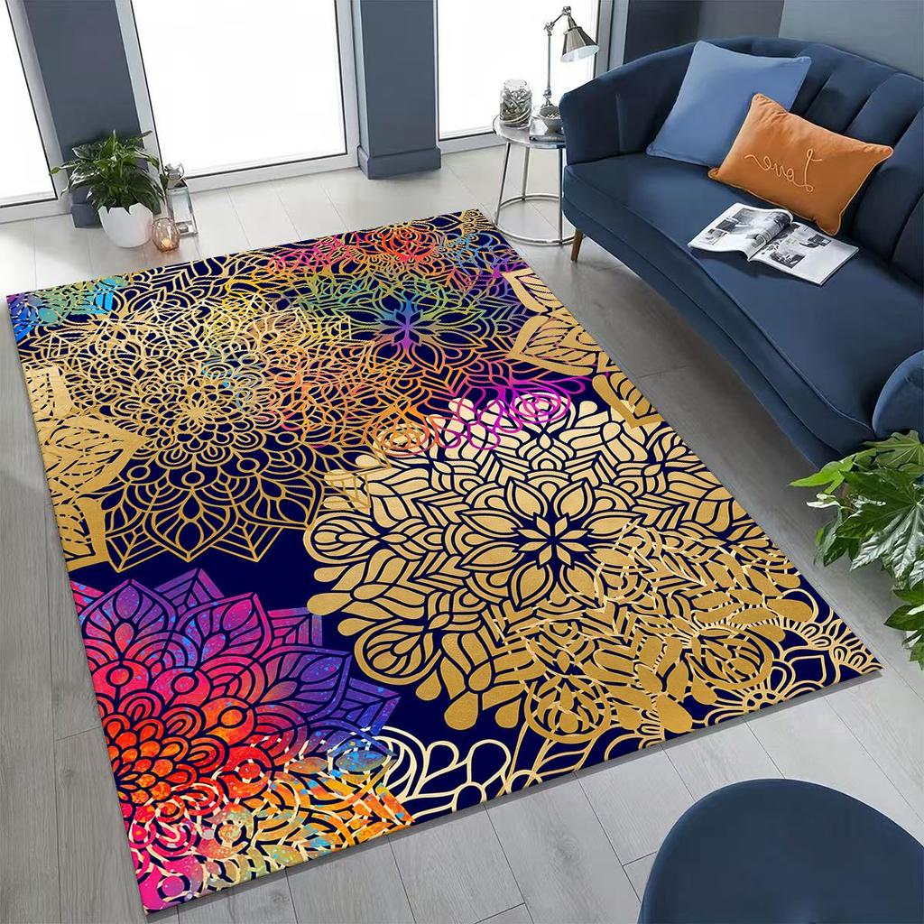 2026 Regenbogen Mandala Blume Chakren Yoga Bohemia Kunst Teppich für Schlafzimmer Wohnzimmer Sofa Zuhause Fußmatte Dekor, Kinder rutschfeste Bodenmatte
