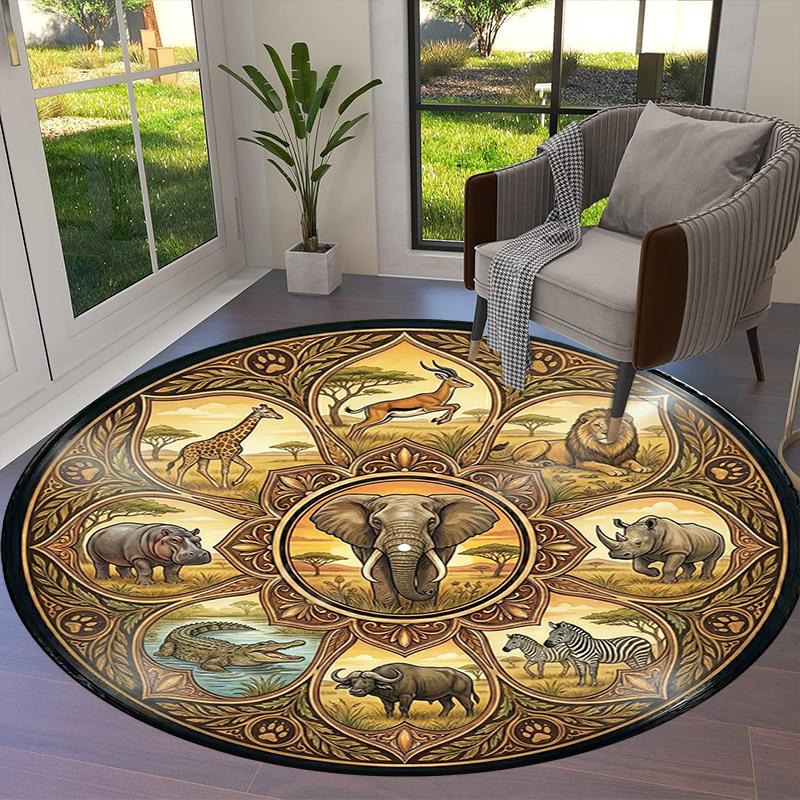 African Tribal Mandala Round Area Rug,Carpet Rug for Living Room Bedroom Sofa Playroom Decor,Non-slip Floor Mat Q0006