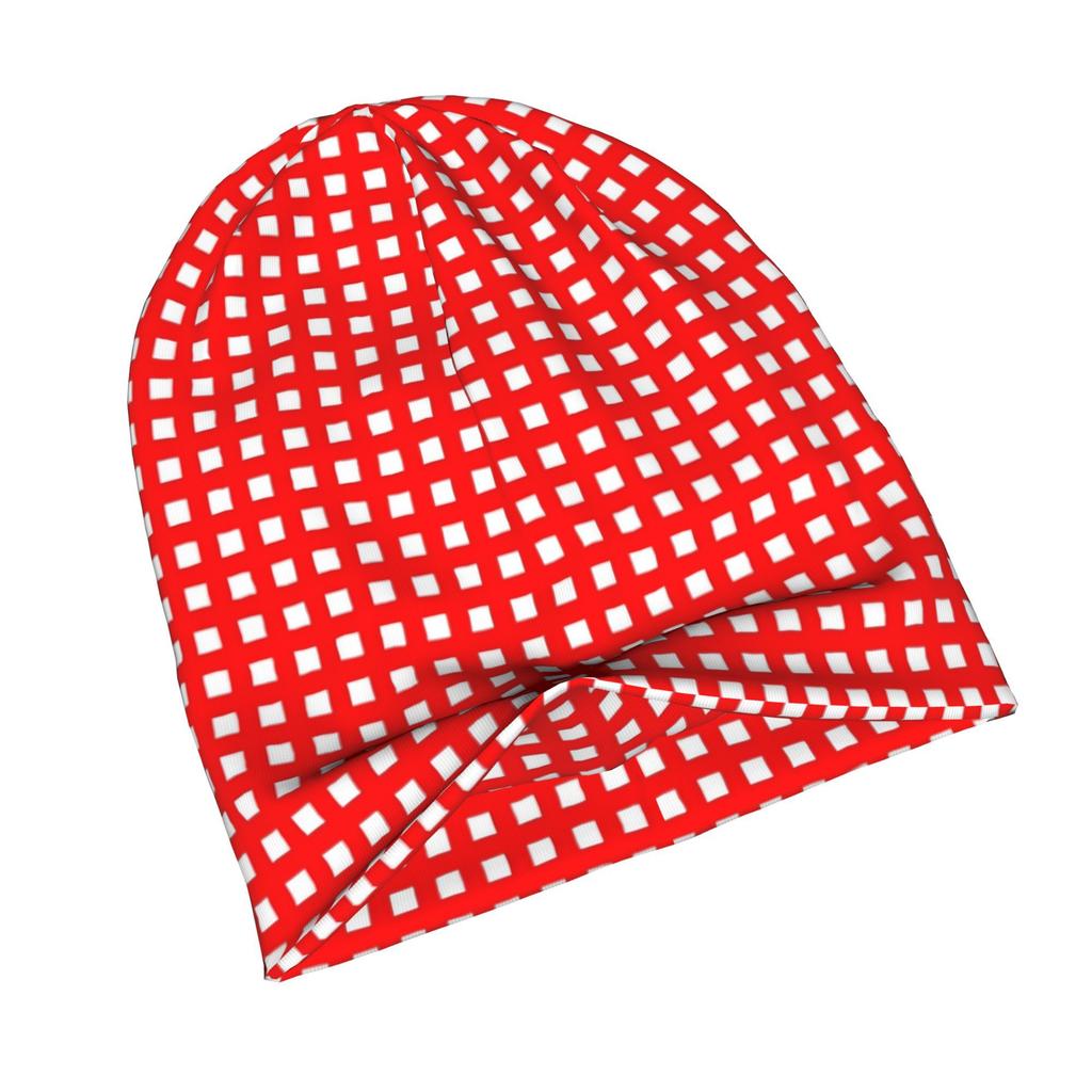 Red and White Checkered Fashion Knit Hat for Adults Adds a Stylish Finishing Touch to Everyday Outfits Perfect for City Walks Weekends or Casual Gathe