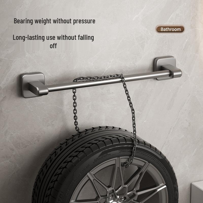 No-Drill Wall-Mounted Aluminum Towel Rack with Suction Cup - Bathroom Storage Bar