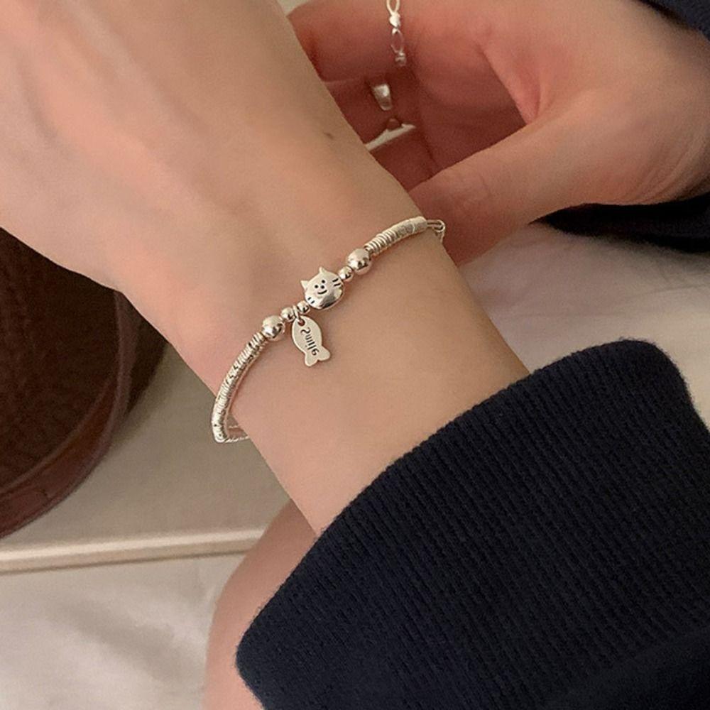 2PCS Cute Cute Dog Bracelets Light Luxury Metal Beaded Bracelet Adjustable Cat Fish Bracelet Gifts