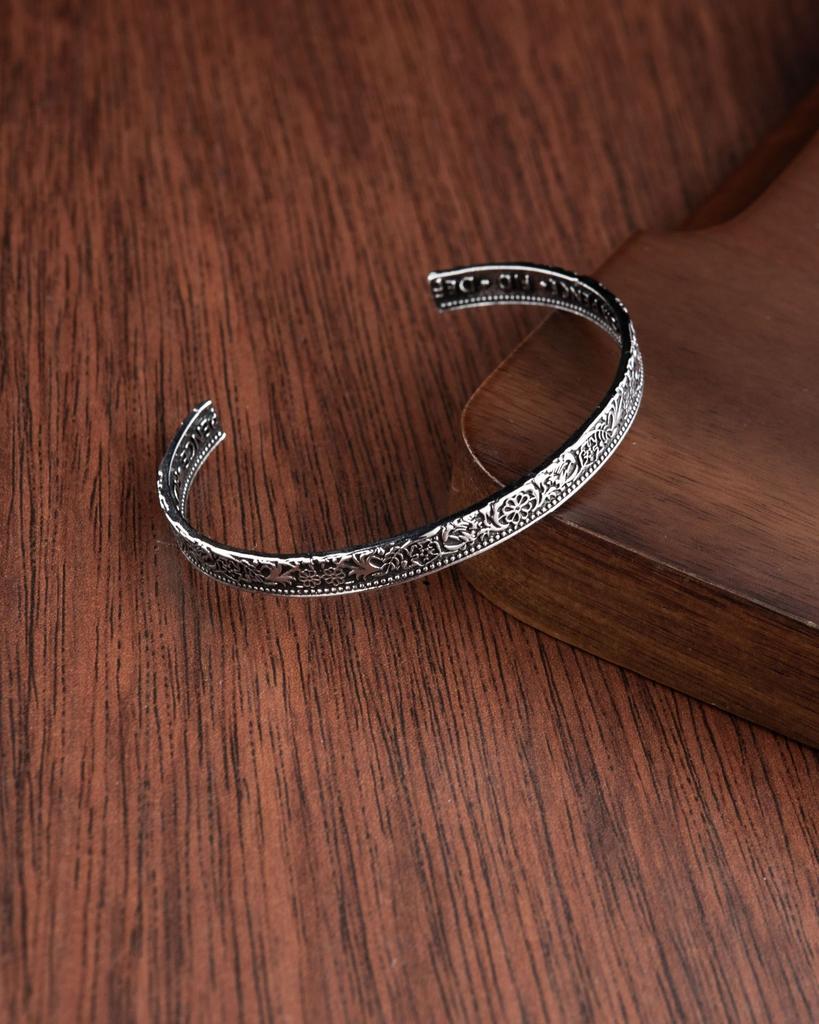 Open Bracelet Men'S And Women'S Metal Ancient Silver Bracelet Retro Simple Bamboo Feather Engraving Bracelet